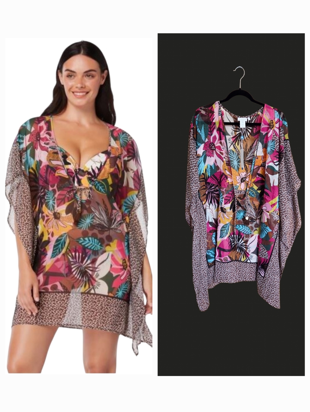 NWT Bleu Rod Beattie Beach Coverup Top 2X Plus Jungle Book Caftan Floral Sheer